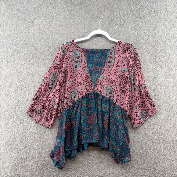 Floreat Anthropologie Silk Velvet Burnout Paisley Babydoll Top Small Boho - Picture 12 of 14